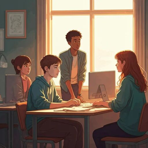 Adolescentes aprendendo habilidades digitais