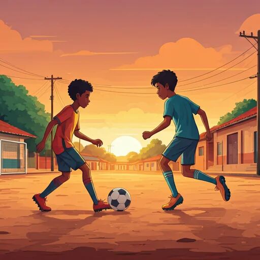 Crianças jogando futebol em campo de terra